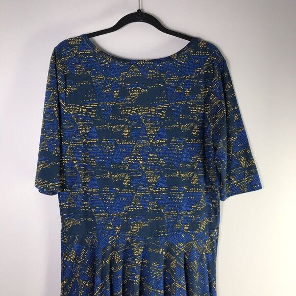 LuLaRoe Nicole Womens Size 2XL Fit & Flare Dress Triangle Geometric Modest Work - Picture 8 of 11